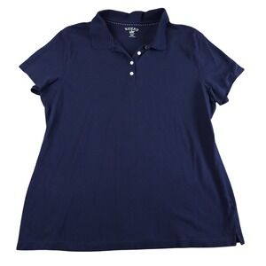 Riders by Lee Women Navy Blue Short Sleeve Polo Shirt XXL 90s Preppy Equestrian